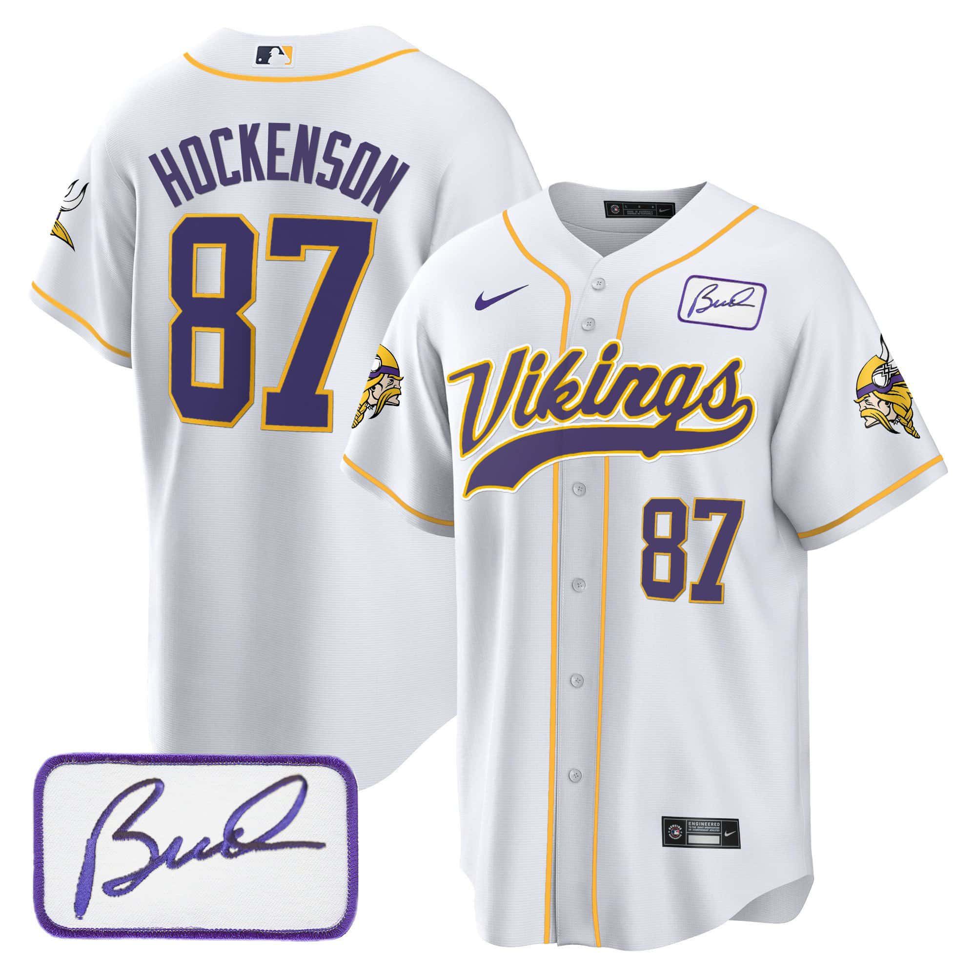 Men Minnesota Vikings 87 Hockenson White 2024 Nike Bud Grant Patch Classic Baseball NFL Jersey